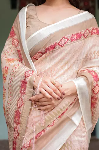 beige pre-stitched saree