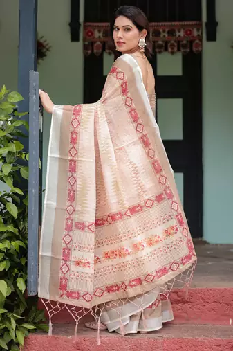 beige pre-stitched saree