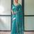 teal blue colour Ready to wear saree with unstitched blouse