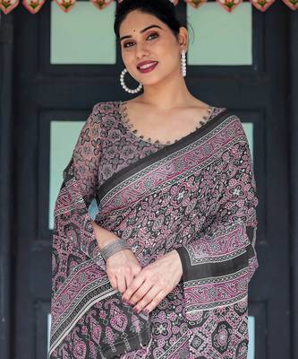 black colour Ready to wear saree with unstitched blouse 3