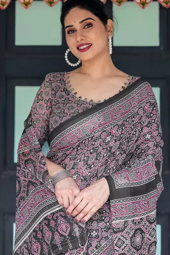 black colour Ready to wear saree with unstitched blouse