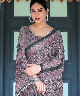 black colour Ready to wear saree with unstitched blouse 4