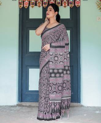 black colour Ready to wear saree with unstitched blouse 5