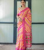 pink colour Ready to wear saree with unstitched blouse