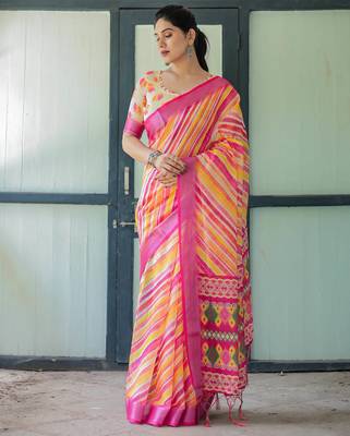 pink colour Ready to wear saree with unstitched blouse 5