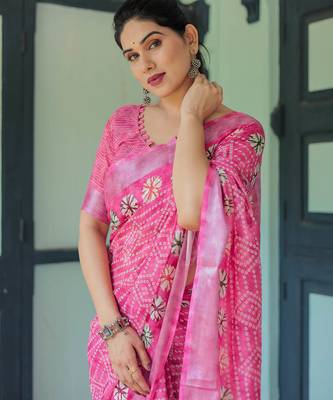pink colour Ready to wear saree with unstitched blouse 4