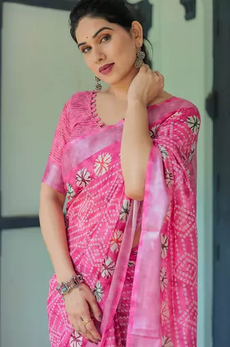 pink colour Ready to wear saree with unstitched blouse