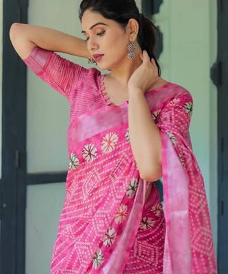pink colour Ready to wear saree with unstitched blouse 5