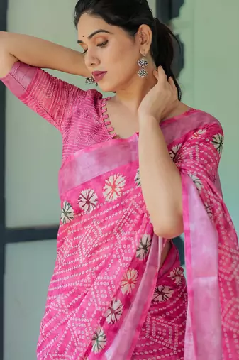 pink colour Ready to wear saree with unstitched blouse
