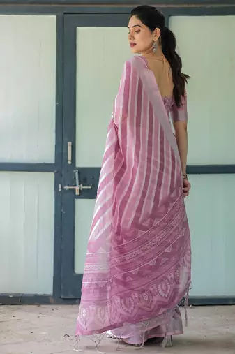 pink colour Ready to wear saree with unstitched blouse