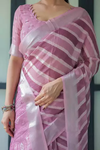pink colour Ready to wear saree with unstitched blouse