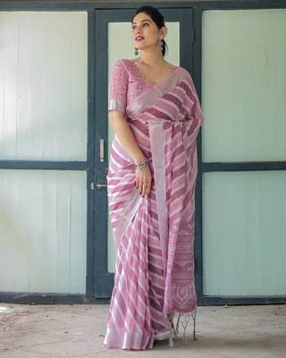 pink colour Ready to wear saree with unstitched blouse 4
