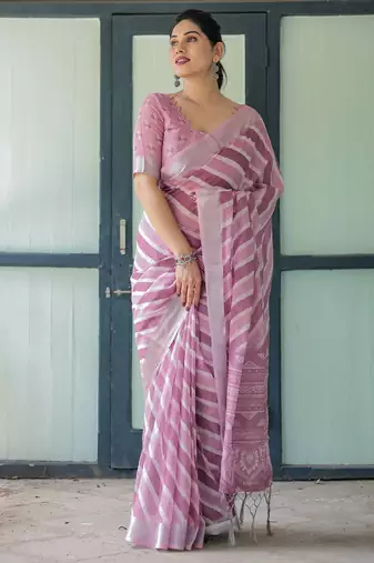 pink colour Ready to wear saree with unstitched blouse