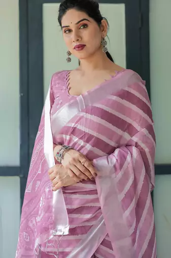 pink colour Ready to wear saree with unstitched blouse