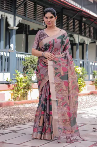 beige colour Ready to wear saree with unstitched blouse