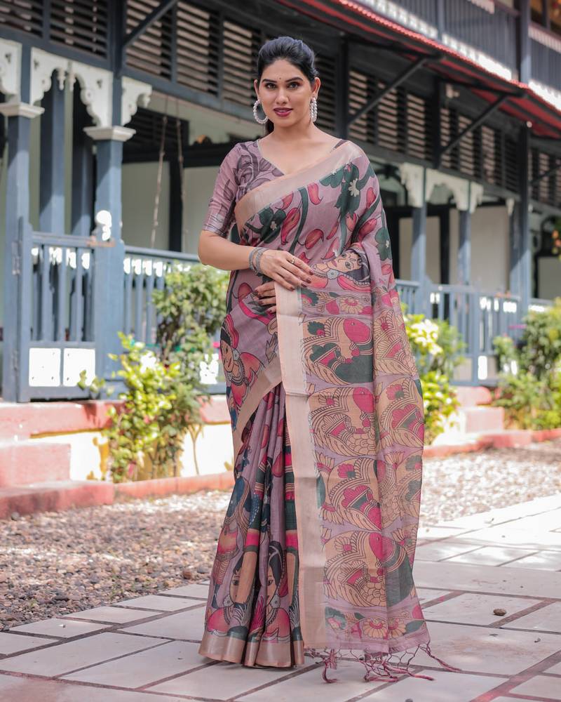 beige colour Ready to wear saree with unstitched blouse