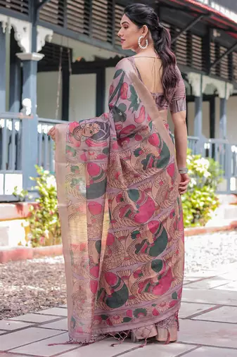 beige colour Ready to wear saree with unstitched blouse