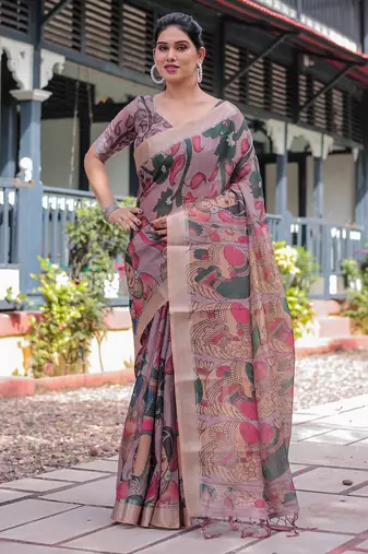 beige colour Ready to wear saree with unstitched blouse