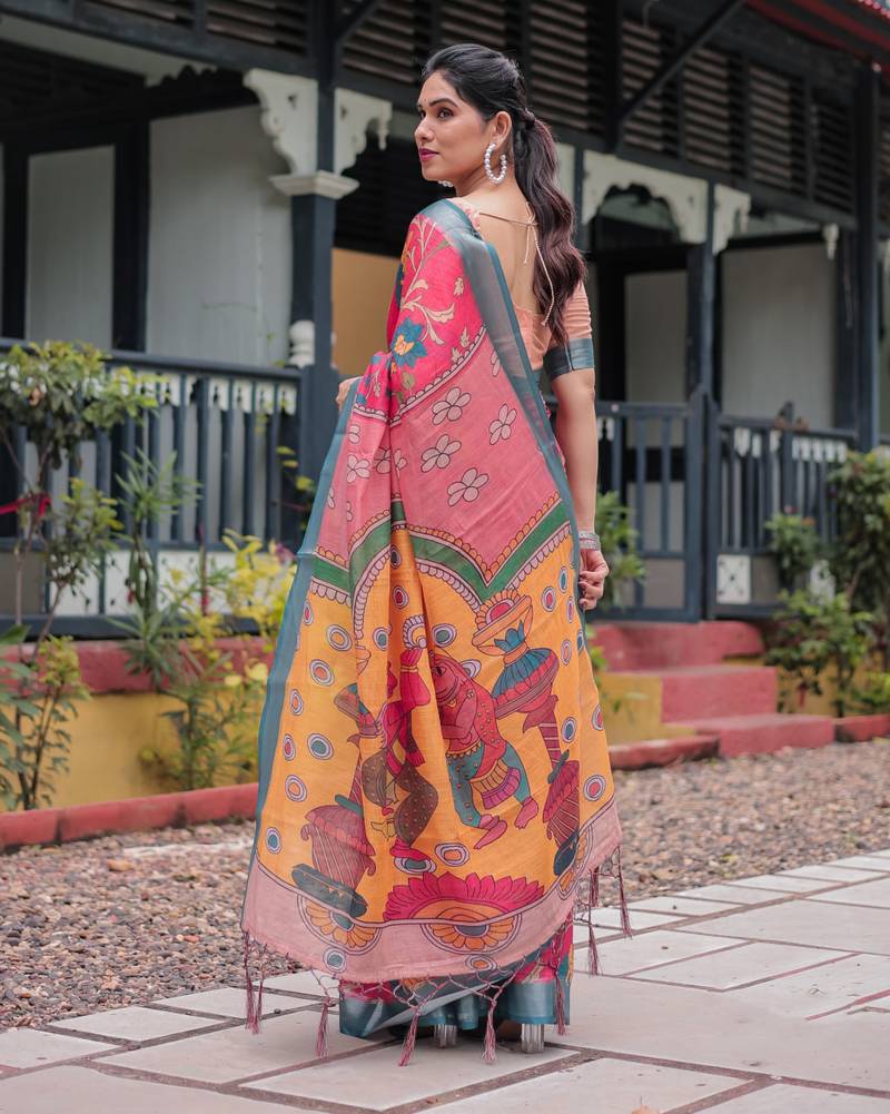 pink colour Ready to wear saree with unstitched blouse