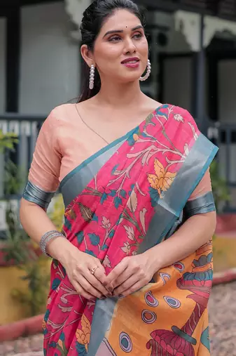 pink pre draped saree