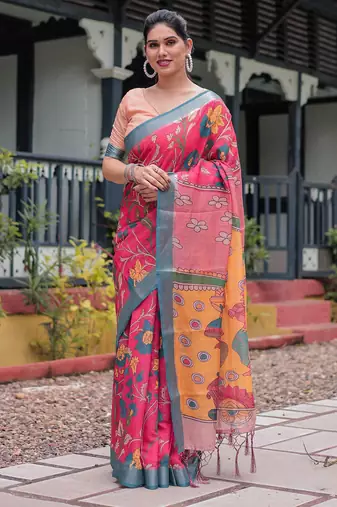 pink pre draped saree