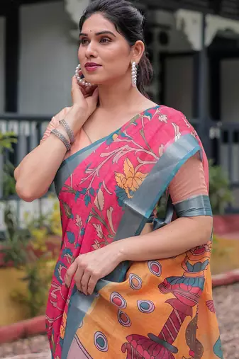 pink pre draped saree