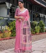 pink colour Ready to wear saree with unstitched blouse