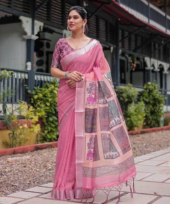 pink colour Ready to wear saree with unstitched blouse 5