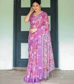 purple colour Ready to wear saree with unstitched blouse