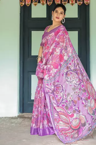 purple colour Ready to wear saree with unstitched blouse