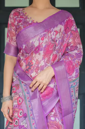 purple colour Ready to wear saree with unstitched blouse