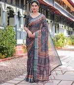 black color Ready to wear saree with unstitched blouse