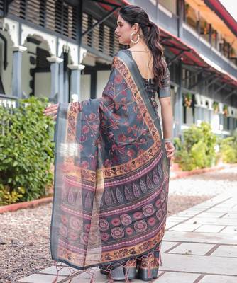 black color Ready to wear saree with unstitched blouse 2