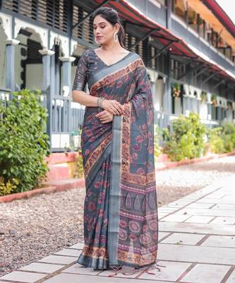 black color Ready to wear saree with unstitched blouse 3
