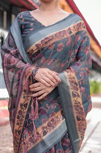 black color Ready to wear saree with unstitched blouse