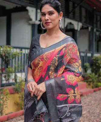grey color Ready to wear saree with unstitched blouse 4