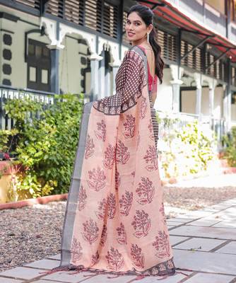 black color Ready to wear saree with unstitched blouse 3