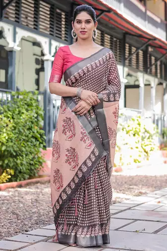 black color Ready to wear saree with unstitched blouse