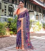 blue color Ready to wear saree with unstitched blouse