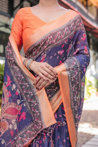 blue color Ready to wear saree with unstitched blouse
