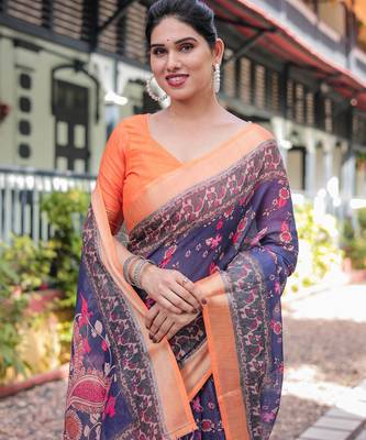 blue color Ready to wear saree with unstitched blouse 4