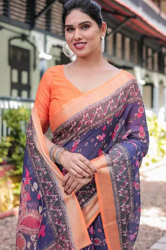 blue color Ready to wear saree with unstitched blouse