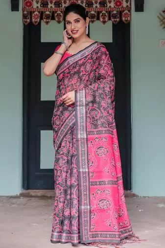 pink color Ready to wear saree with unstitched blouse