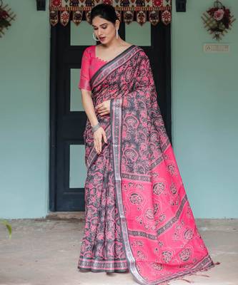 pink color Ready to wear saree with unstitched blouse 3
