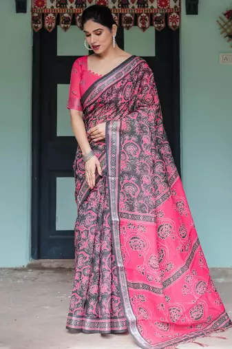 pink color Ready to wear saree with unstitched blouse