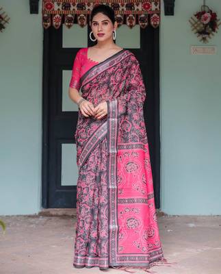 pink color Ready to wear saree with unstitched blouse 4