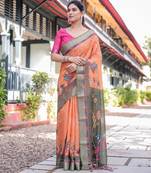 orange color Ready to wear saree with unstitched blouse