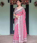 pink color Ready to wear saree with unstitched blouse