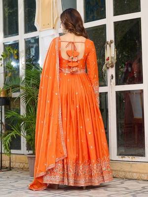 Orange Readymade Kurti Pant & Dupatta Set With Embroidered Work 4