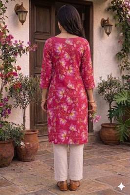 Woman Floral Printed Kurti - Magenta 2